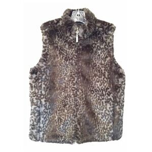 GUESS Sz S Vegan Reversible Fur Brown /Gray Vest